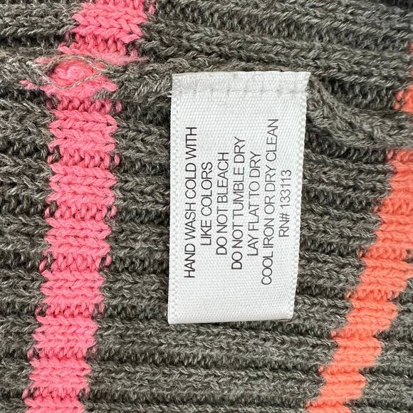 LISA TODD Gray S Sweater Linen Rainbow Striped Rib V-Neck Long Sleeve Pullover - Picture 7 of 8